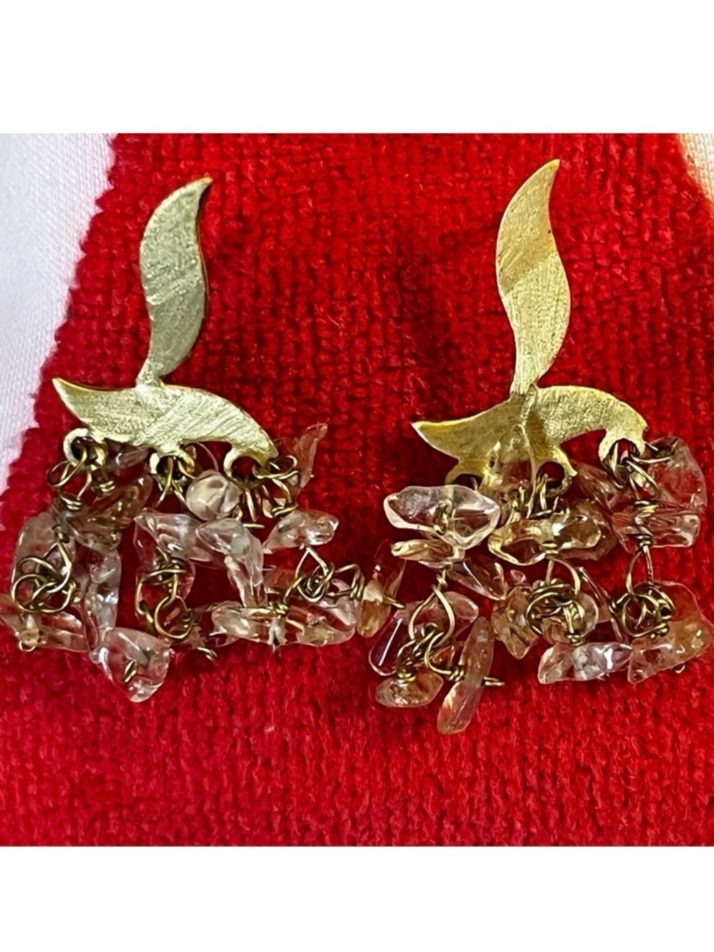 Elegant Gold Dove Drop Earrings Clear Crystals Symbol of Peace Religion Christ
